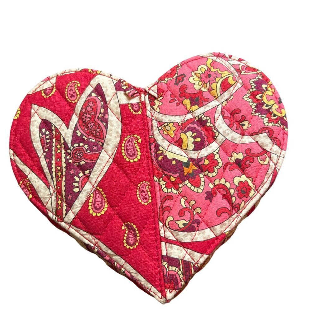 Vera Bradley Retro Red Heart Shaped Quilted Paisley Print Jewelry Box… - Picture 3 of 12